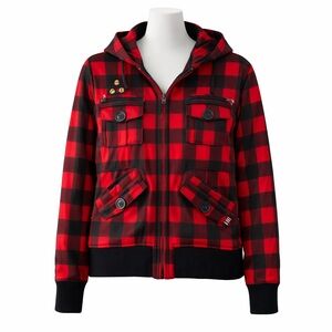 Size XL Women’s Firefly Red Buffalo Plaid Zip Up Sweater